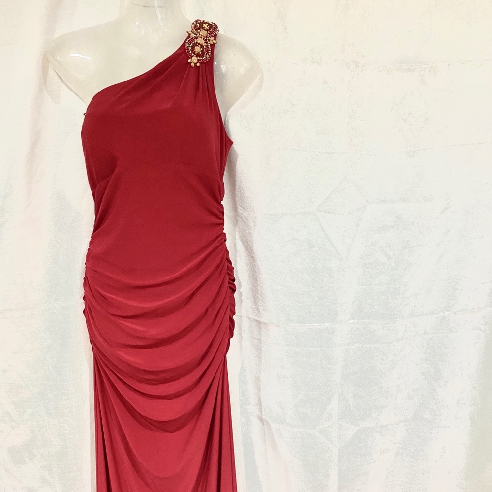 Asymmetric long red dress